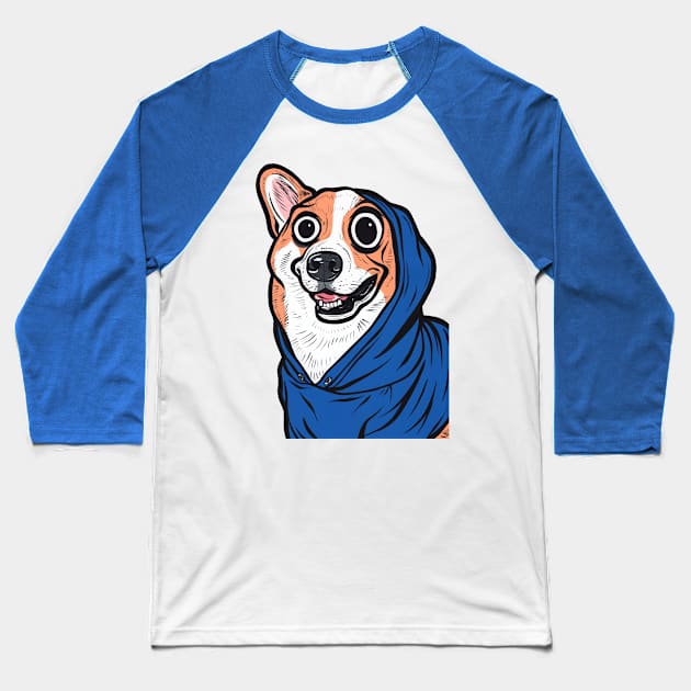 Corgi Blue Hoodie Baseball T-Shirt by turddemon